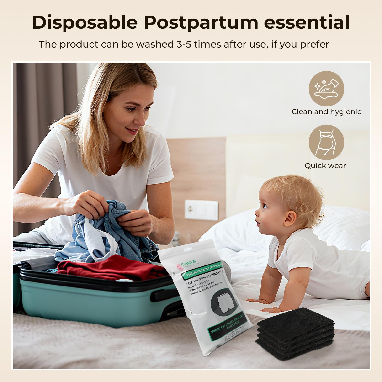 CARER Healthcare latex-free postpartum underwear is skin-friendly for sensitive skin.