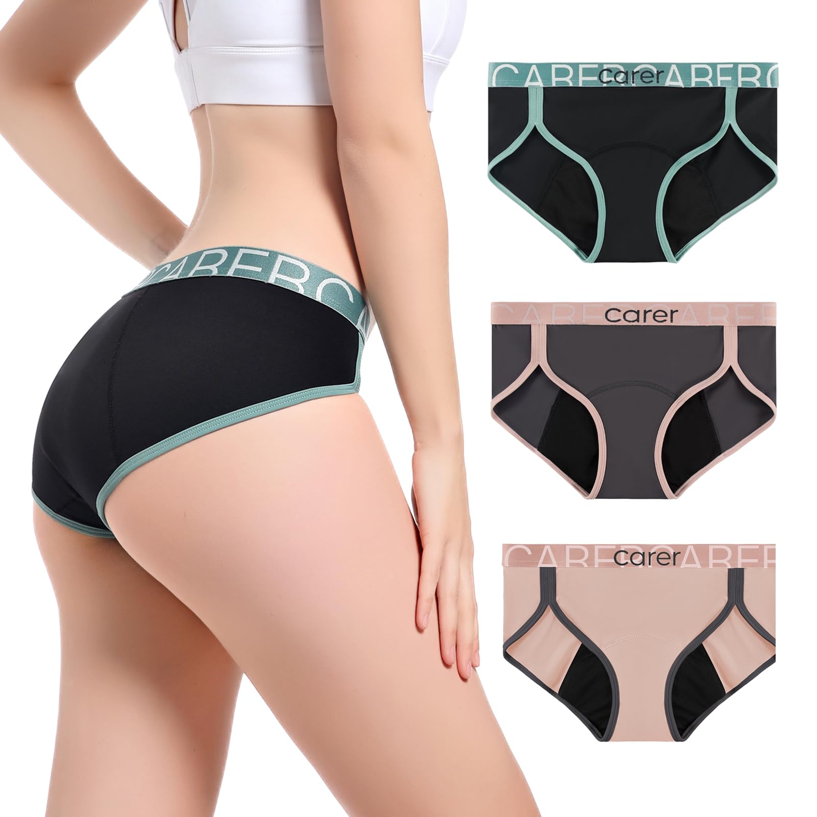 CARER period underwear 3-pack packshot for confident all-day wear