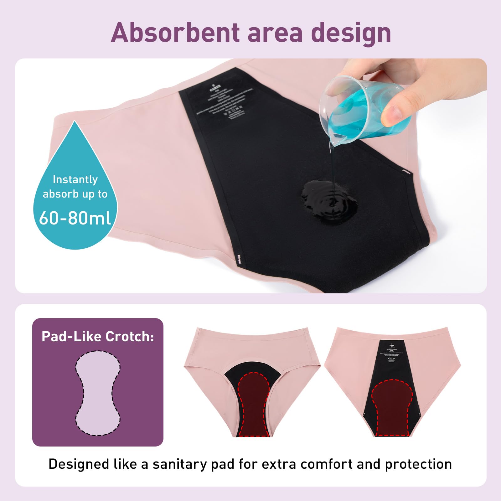 CARER heavy-flow period underwear pink back view showing full coverage.