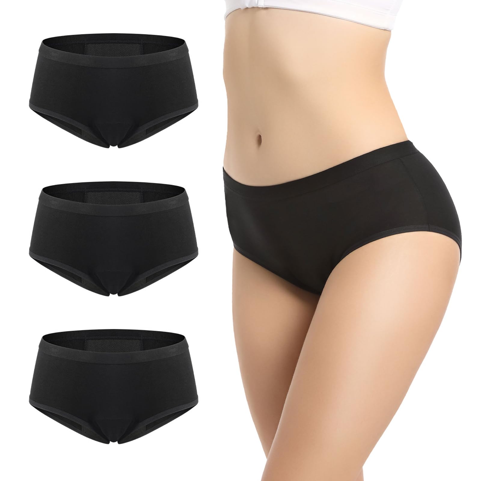 CARER leakproof period underwear front view highlights wide coverage and breathable cotton.