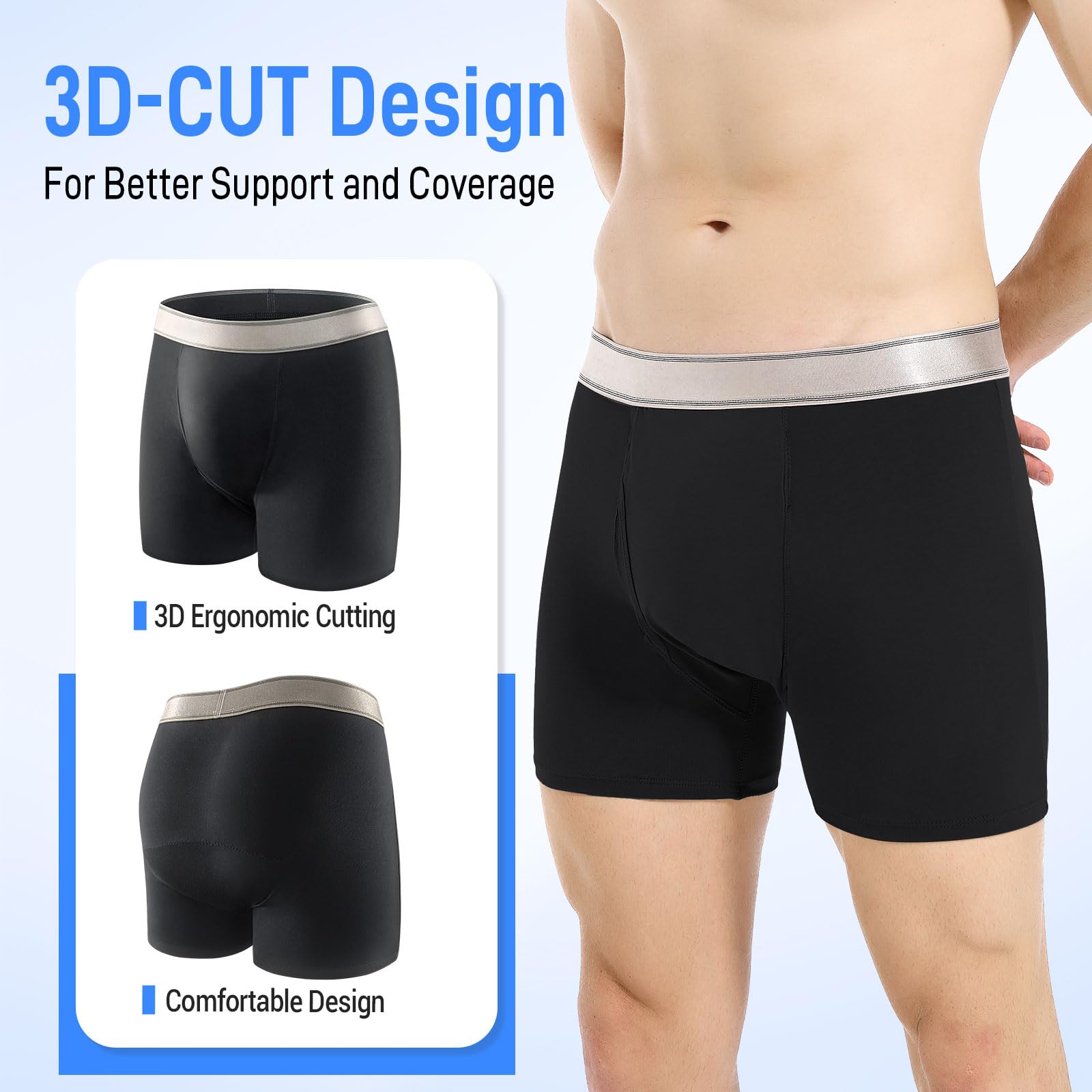 CARER breathable fabric with extended thigh coverage for secure fit.