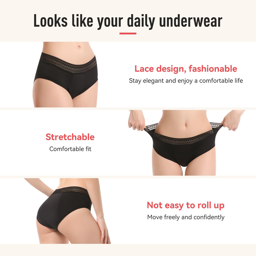 CARER period underwear lace black 3XL detailed-stitch closeup reveals soft fabric and quality