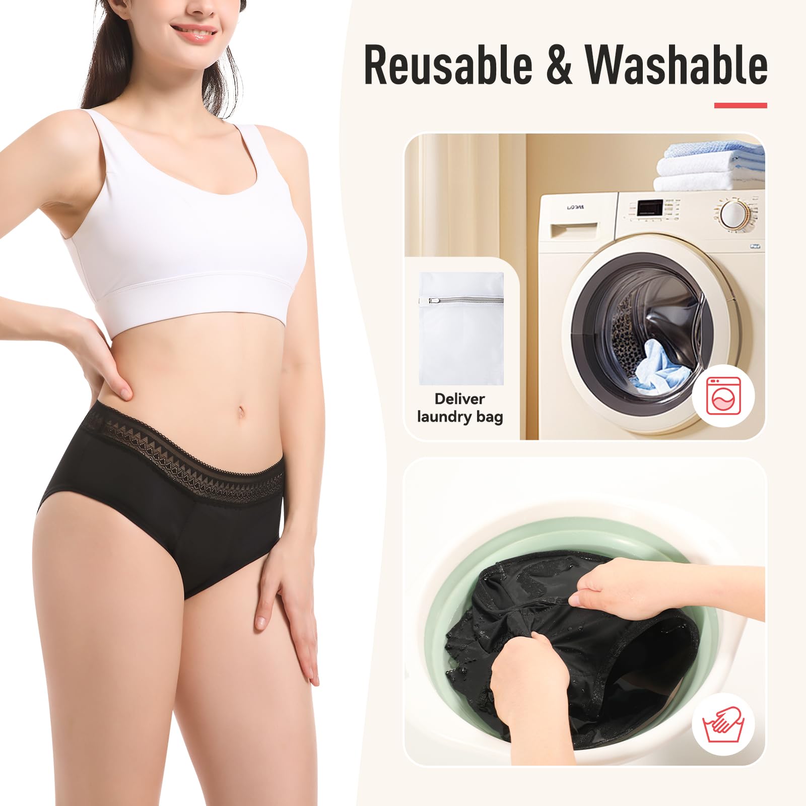 CARER period underwear lace black 3XL packaging-flatlay emphasizes reusable design