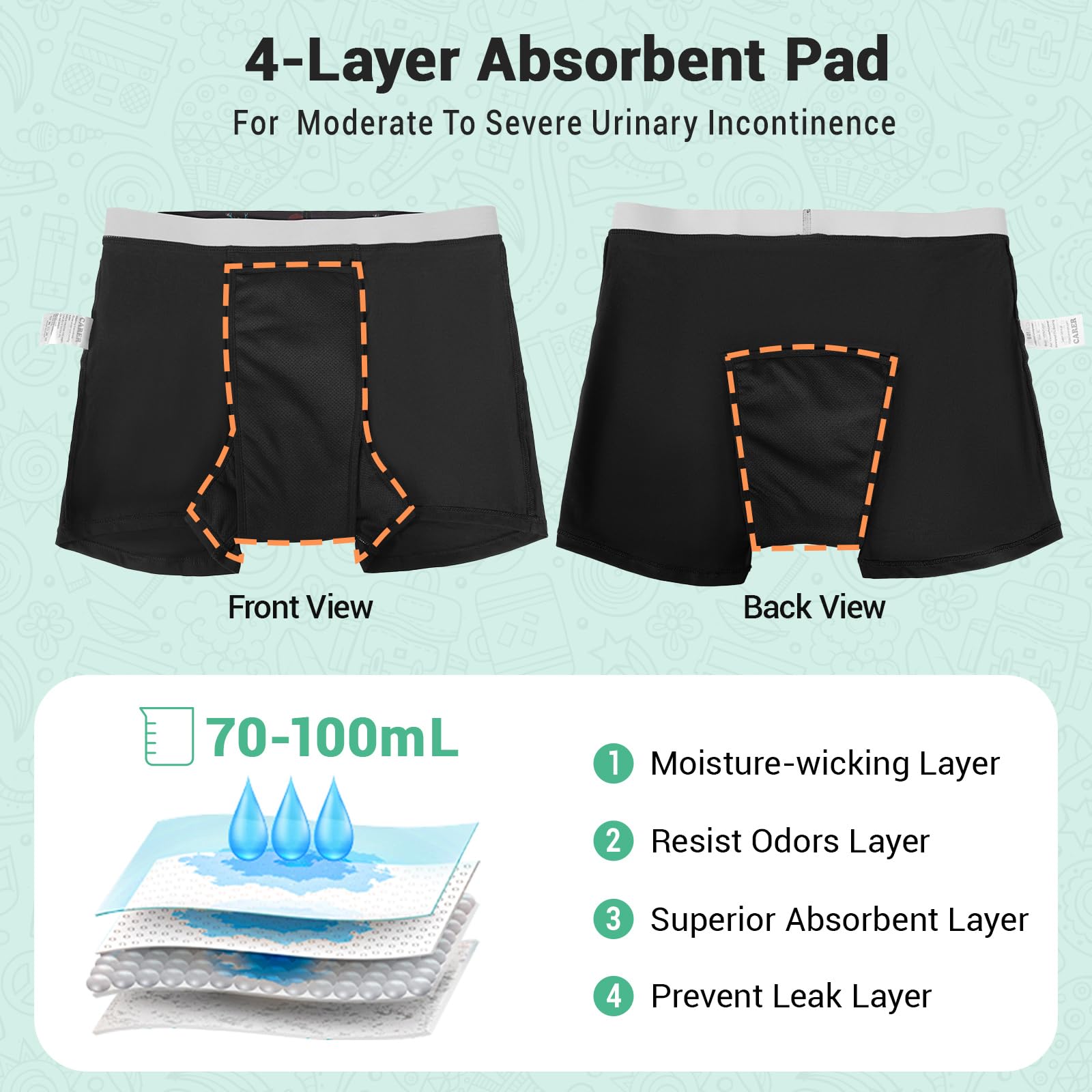 CARER breathable cotton fabric for comfortable, discreet wear