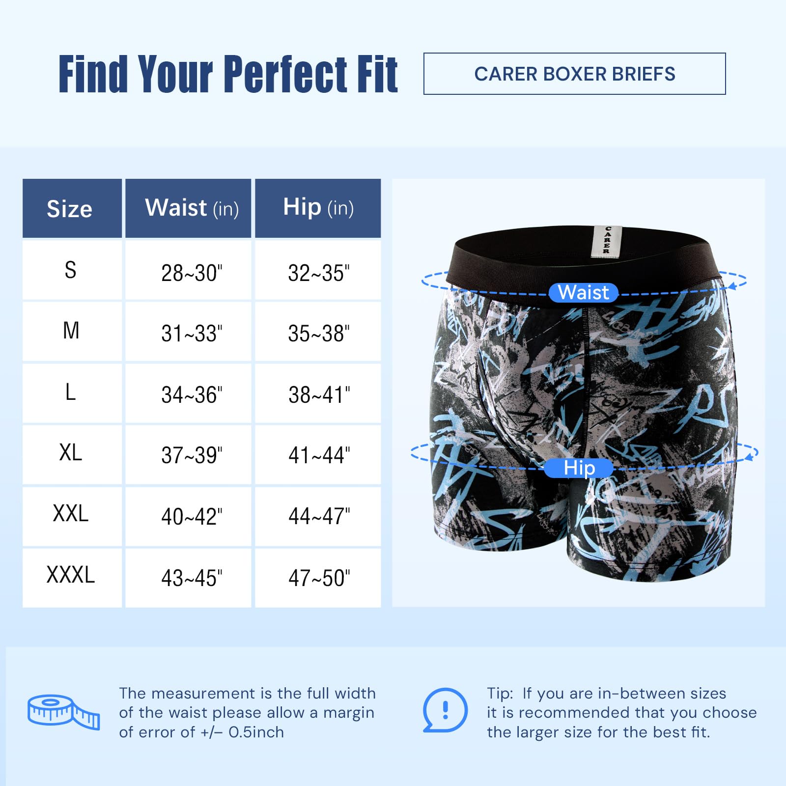 CARER elastic waist and snug fit promote comfort during daily activities.