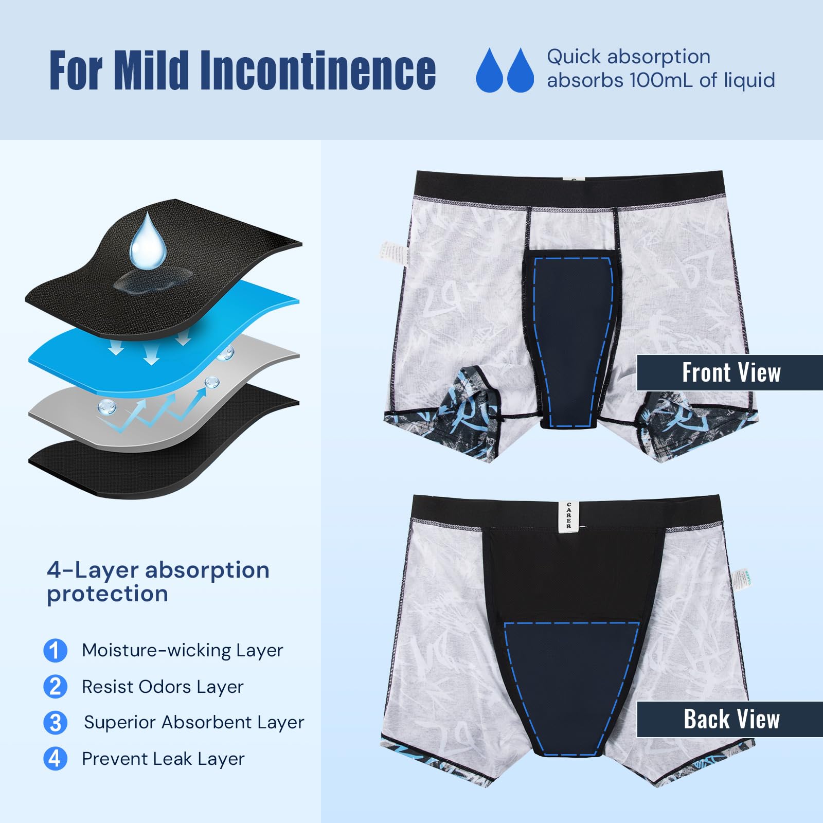 CARER underwear with stylish letter print combines discreet protection and daily style.