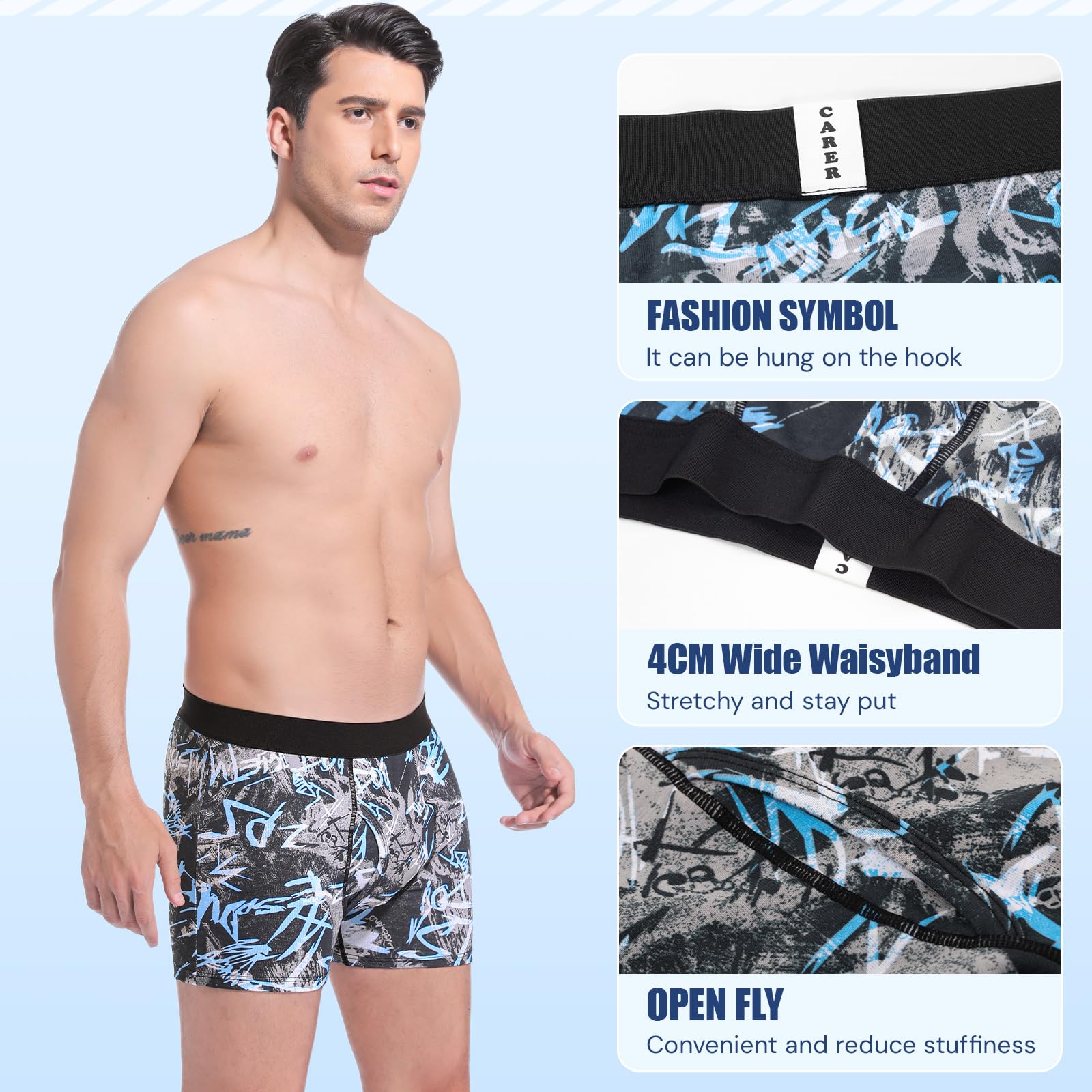 CARER men's undergarment shows suspended absorbent layer for drier skin and comfort.