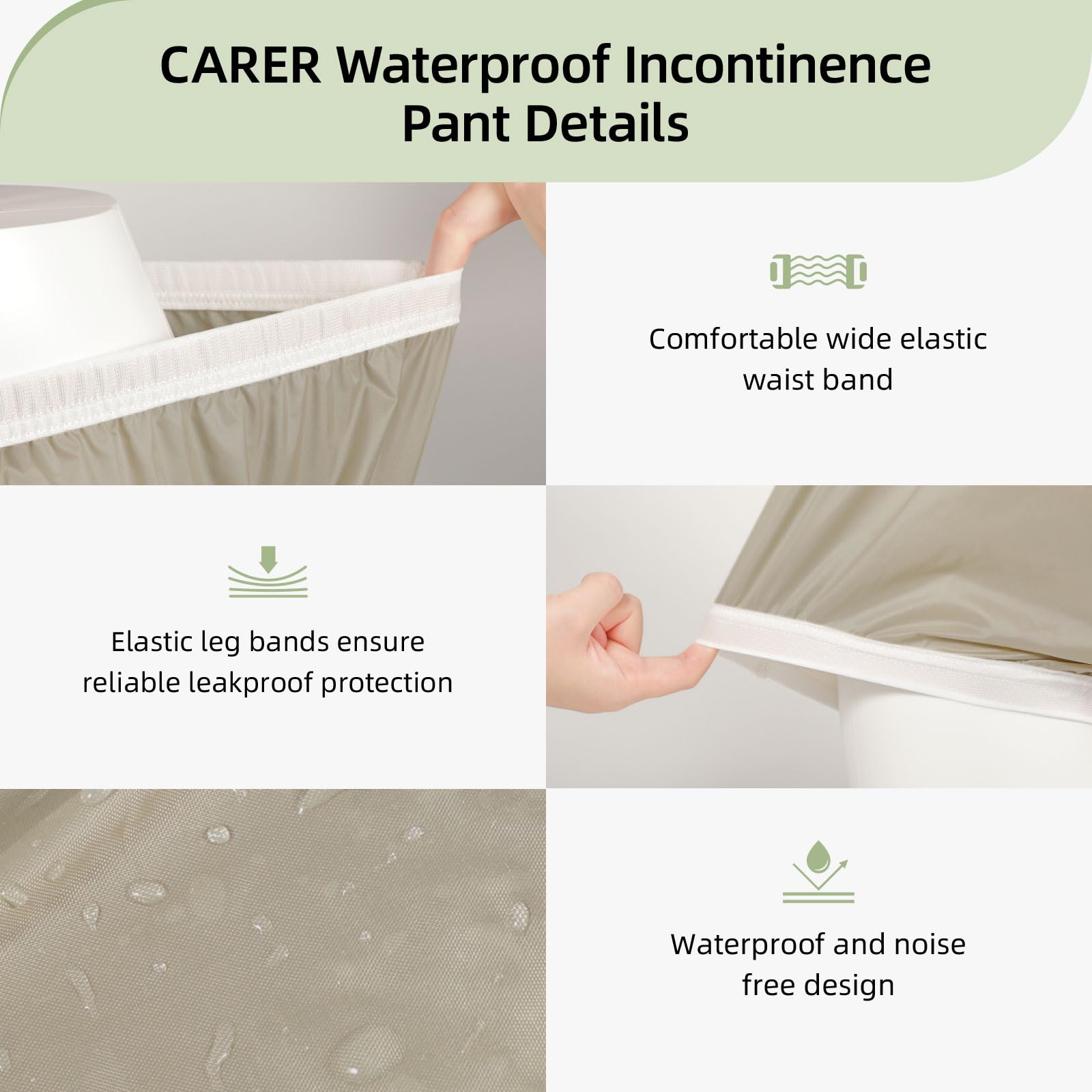 CARER waterproof underwear cover with lightweight feel for all-day wear.