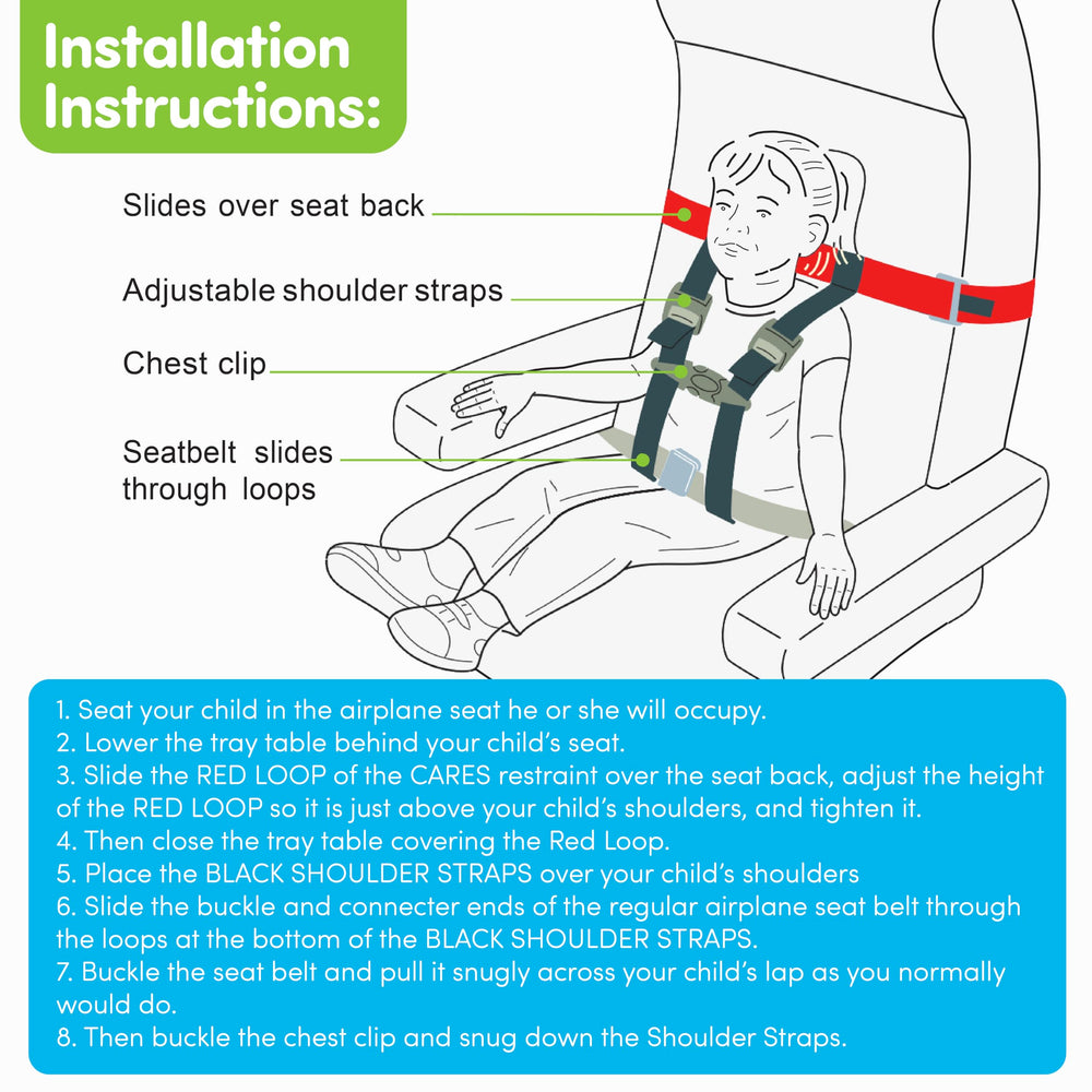 CARES adjustable straps fitting a child 22-44 pounds for comfort.