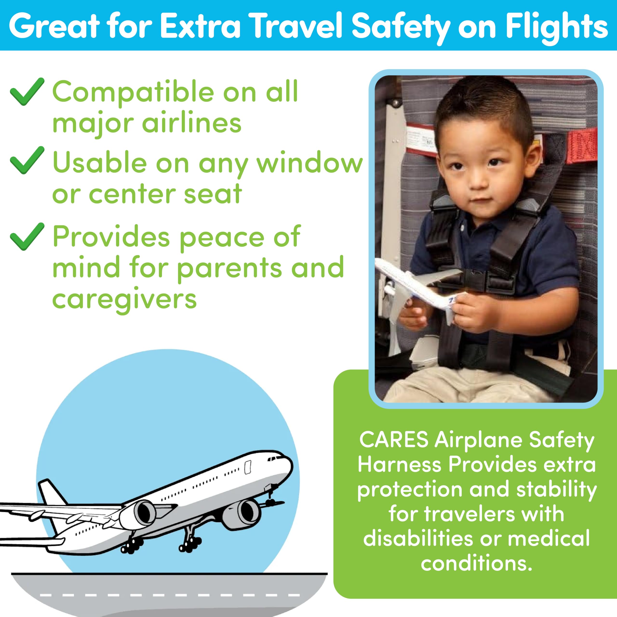 Compact CARES harness folded and stored in a pocket for travel.
