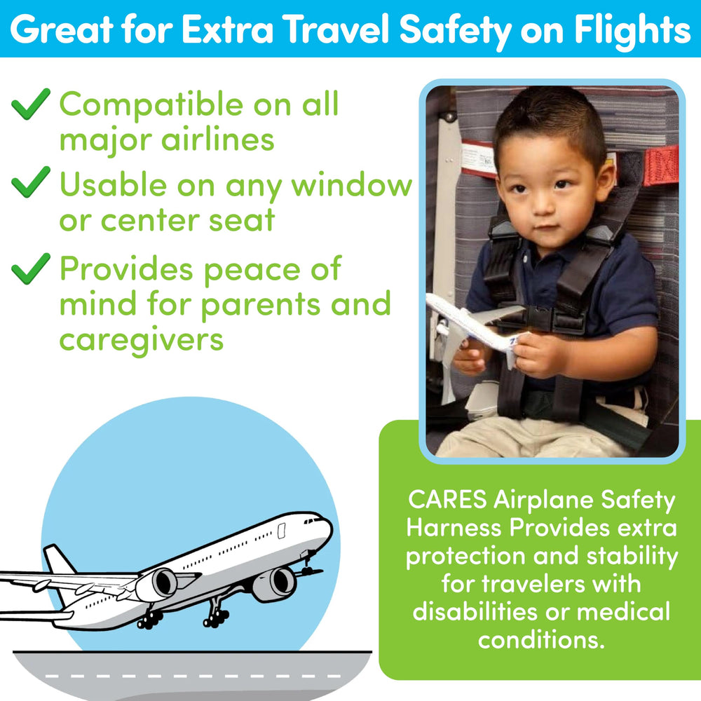 Compact CARES harness folded and stored in a pocket for travel.