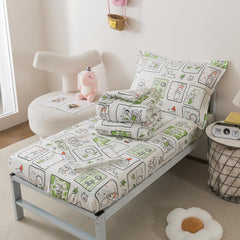 Caressma flat sheet in green animals, soft microfiber for all-season comfort
