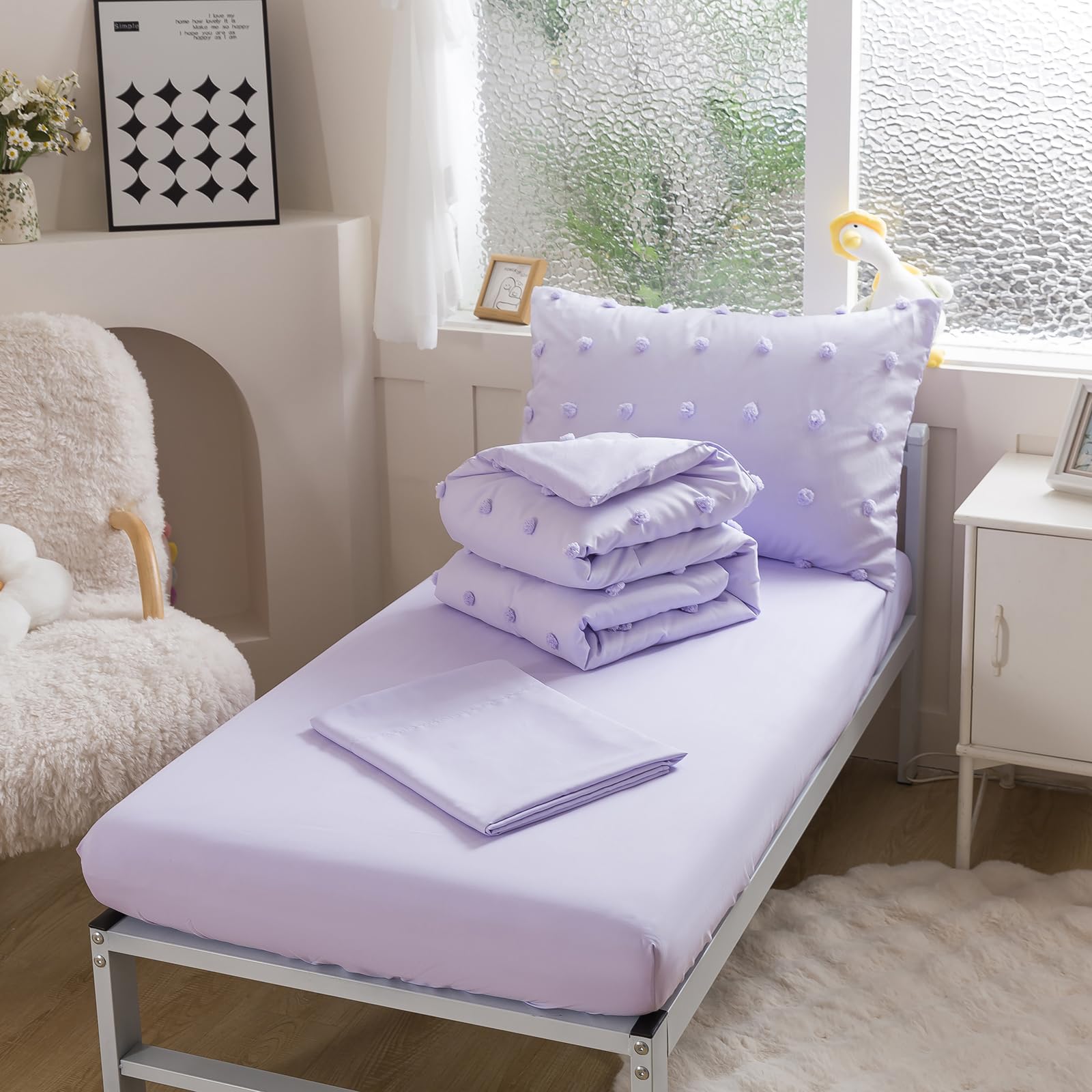 Caressma lavender flat sheet provides soft, breathable coverage for toddlers.