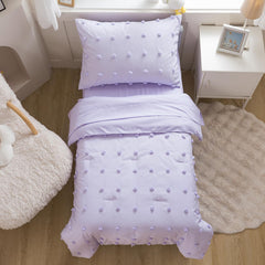 Caressma lavender pillowcase protects pillows and coordinates bedside decor.