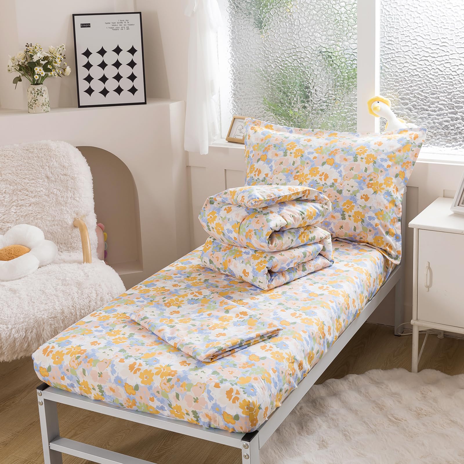 Caressma pillowcase 20x30 with yellow flower print, gentle night comfort
