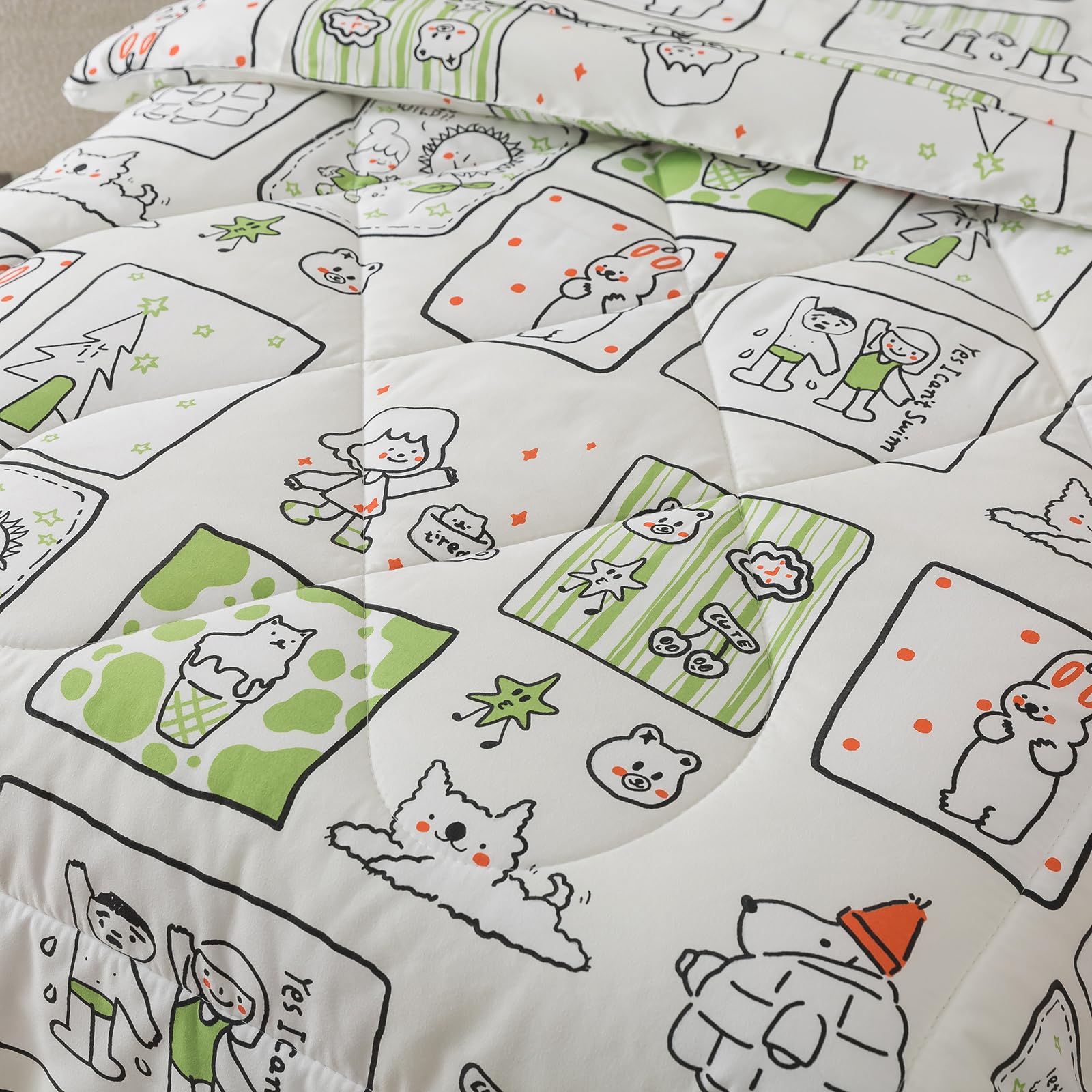 Caressma pillowcase in green animals, gentle touch for bedtime routines