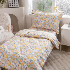 Caressma twin 5-piece floral comforter set in yellow bloom, soft microfiber for kids