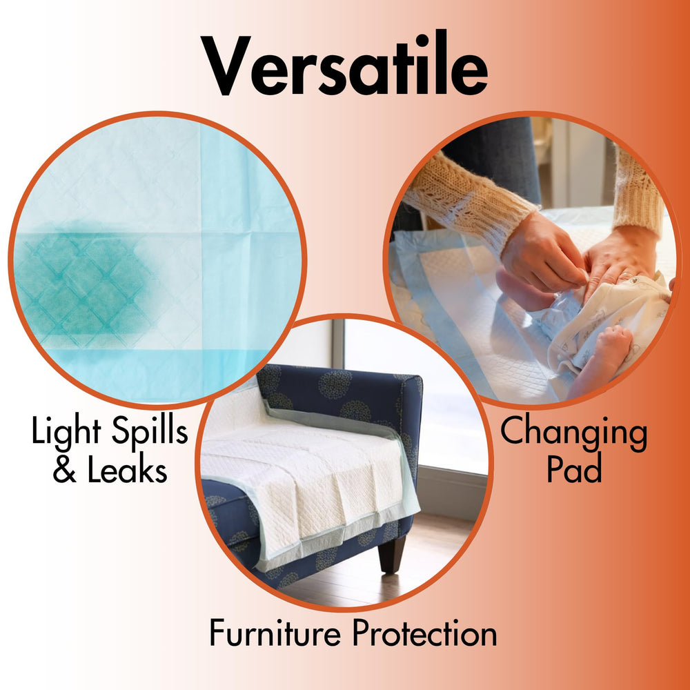 Caring disposable underpads versatile daily protection for caregivers, babies, and pets.