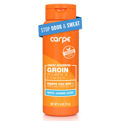 Carpe sweat-absorbing powder in a jar for all-day comfort.