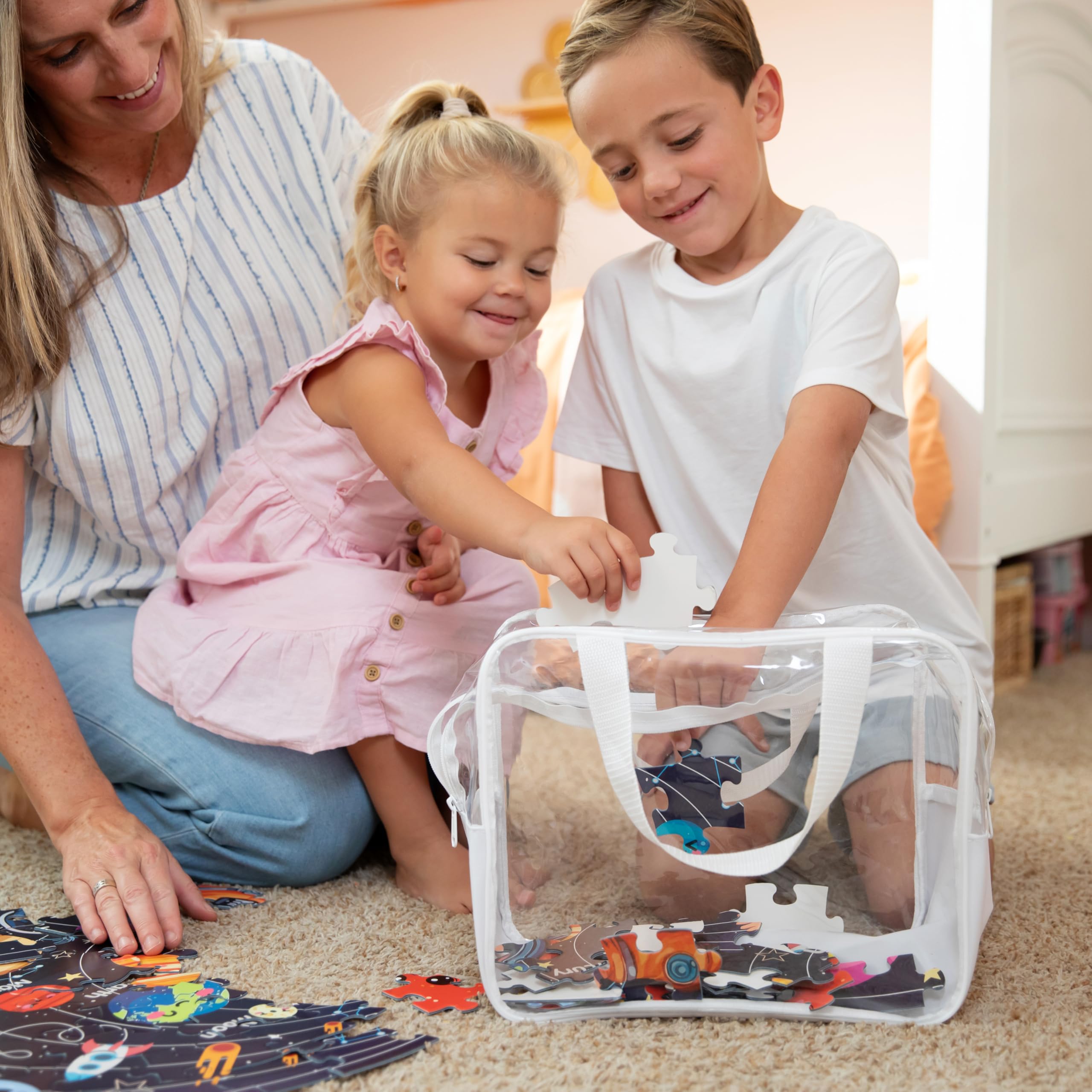 Carpetbox magnatiles and board games storage bin keeps items together.