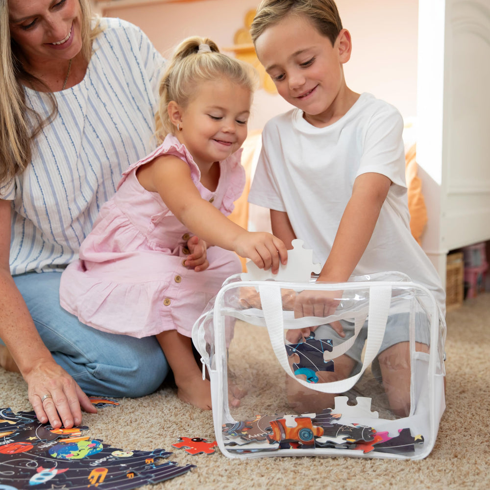 Carpetbox magnatiles and board games storage bin keeps items together.
