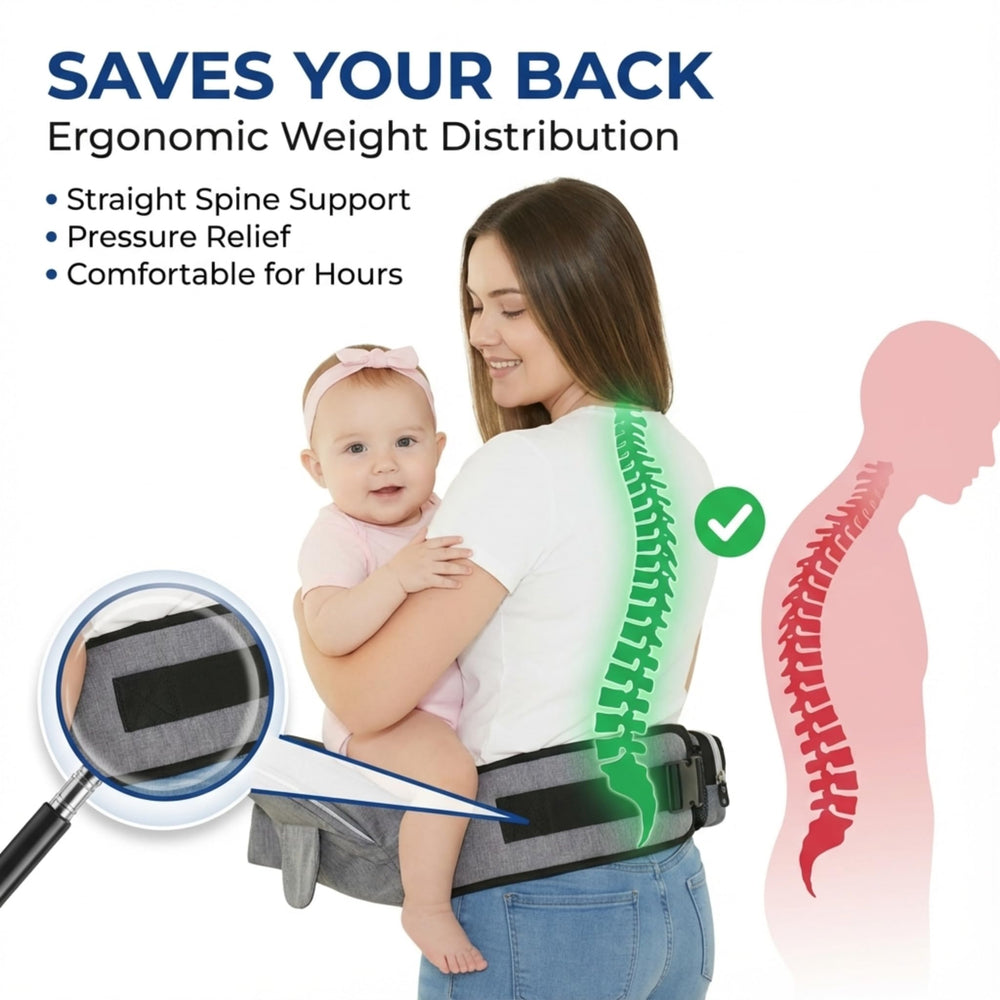 CarryMe hip-carry option keeps weight on hips for comfort.