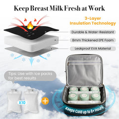 CarryWise bag with detachable lower cooler stores bottles while protecting milk privacy.