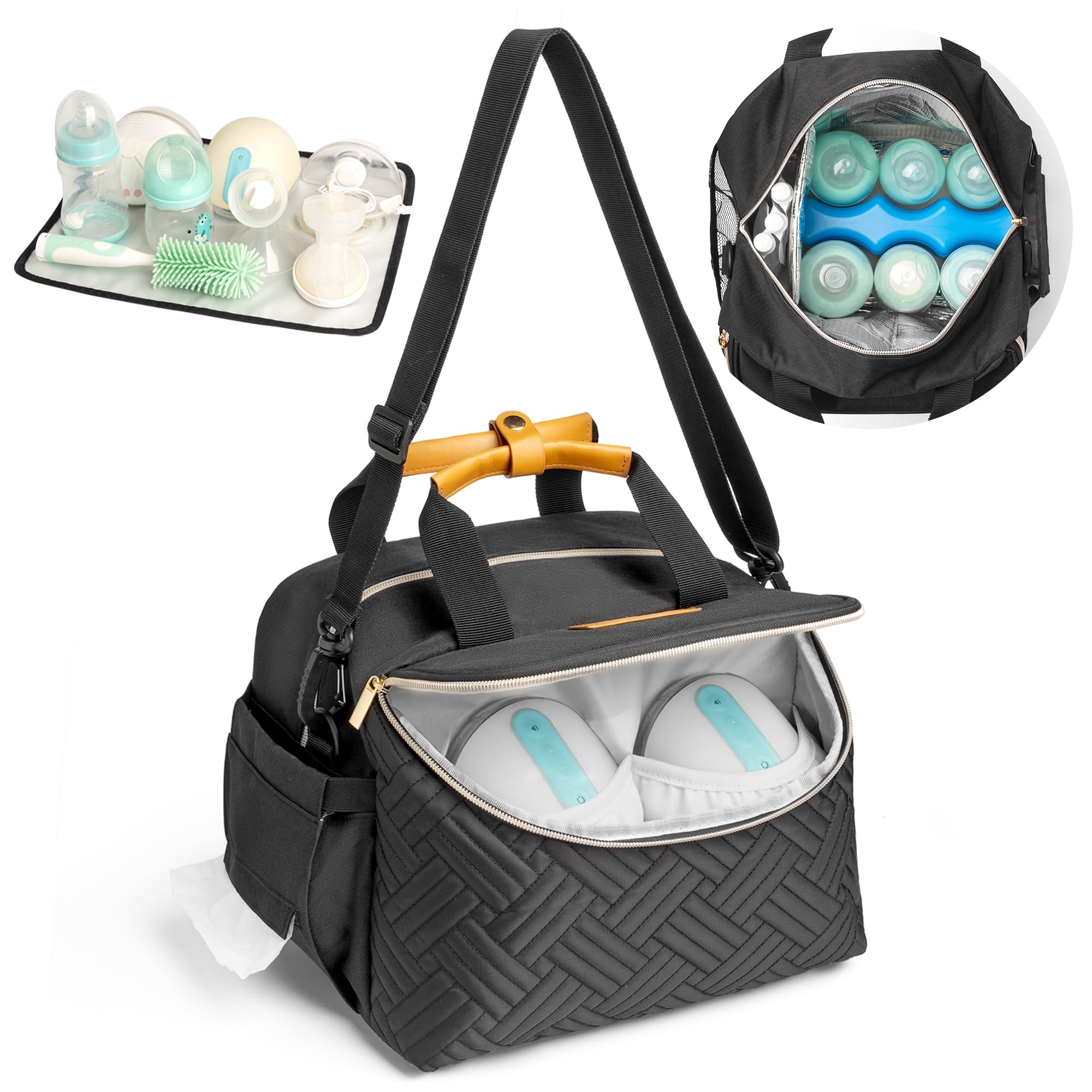 CarryWise wearable pump bag front view for easy on-the-go pumping.