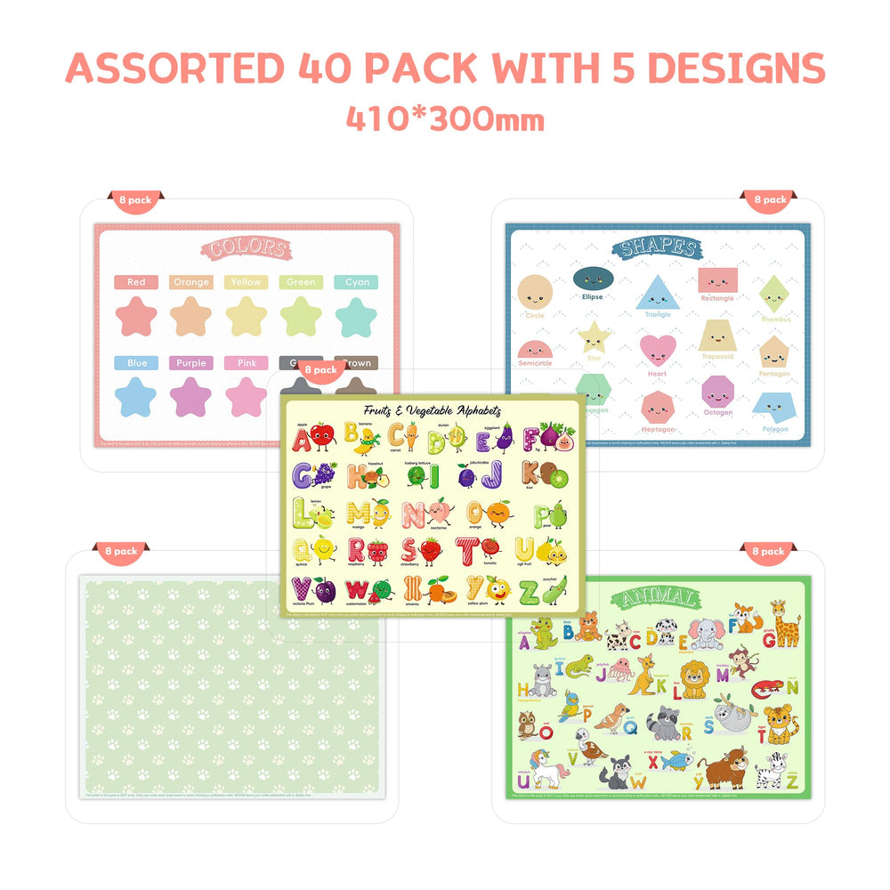 CartaChic disposable placemats alphabet design supports early learning during meals.