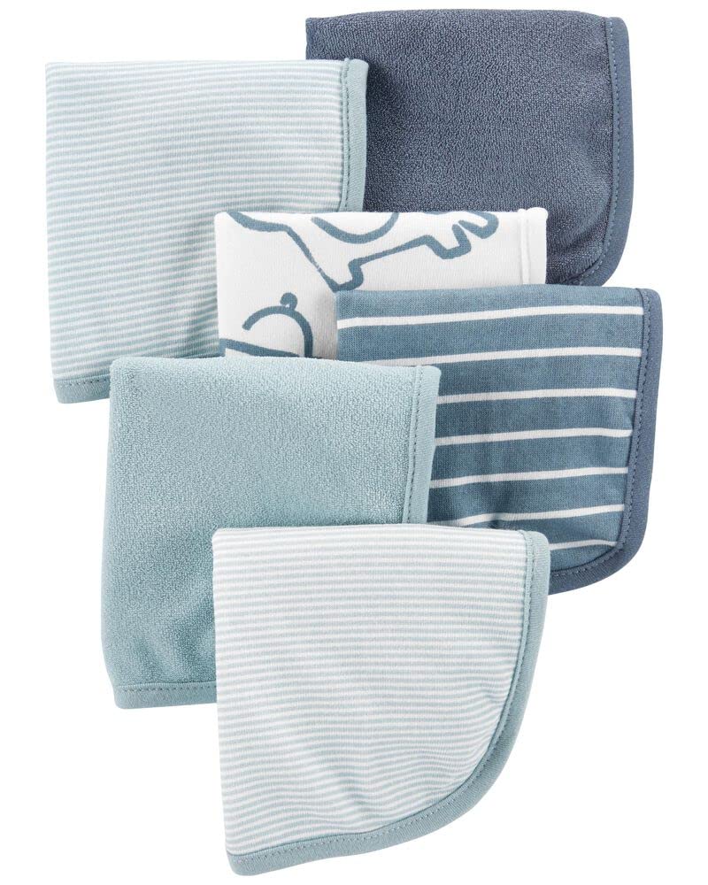 Carter's 6-pack washcloths in blue and navy stripes, soft and absorbent for bath time