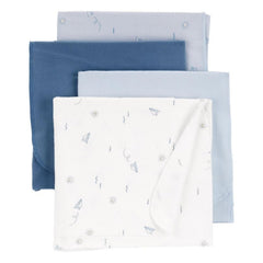 Carter's blue 4-pack receiving blankets, full pack view for swaddling and cuddling convenience