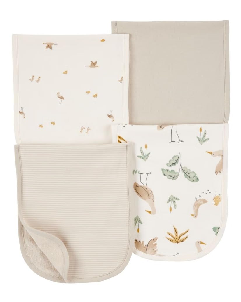 Carter's baby burp cloths in ivory with neutral prints for gentle coverage and spills