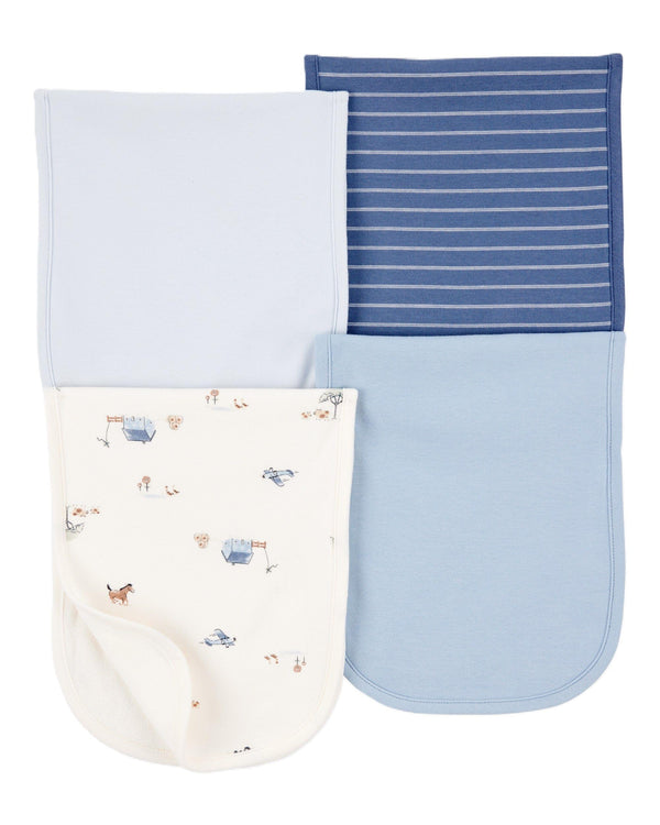 Carter's baby burp cloths in ivory and blue with Americana farmscapes, ideal for catching spit-ups