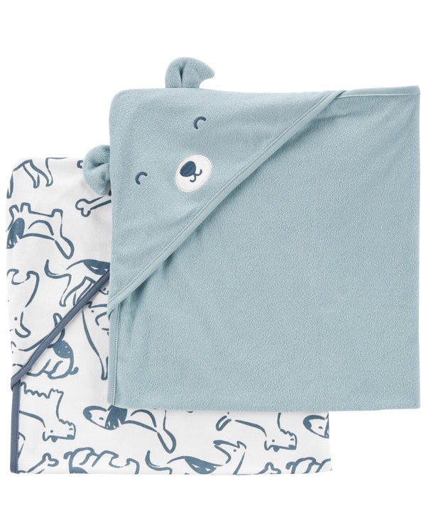 Carter's baby hooded towel 2-pack blue and white with soft absorbent terry for bath time.