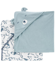 Carter's baby hooded towel 2-pack blue and white with soft absorbent terry for bath time.