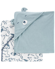 Carter's baby hooded towel 2-pack blue-white design provides cozy post-bath warmth.