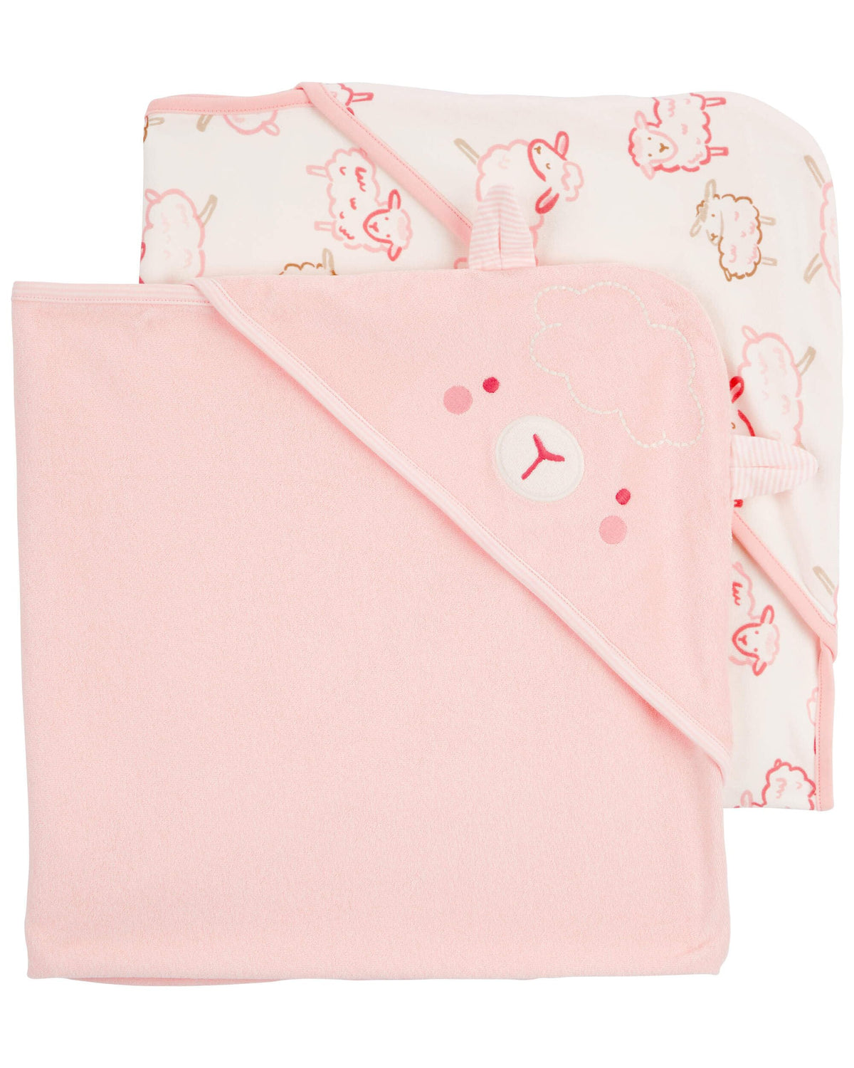 Carter's Baby Hooded Towel 2-pack light pink front view dries gently with plush terry.