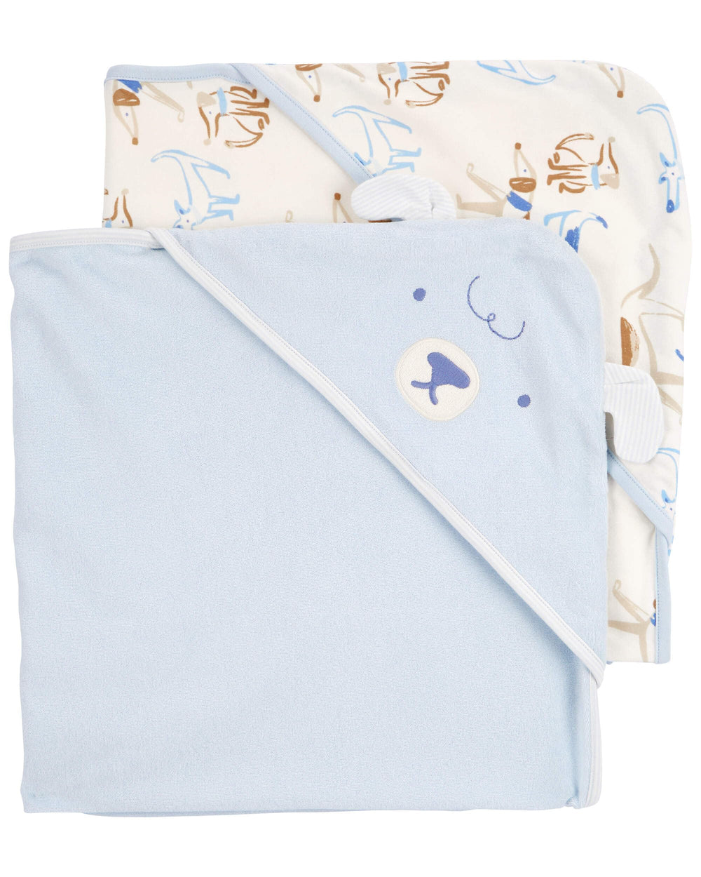 Carter's hooded towel set with blue and ivory prints for bath time.