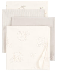 Carter's cream elephant receiving blanket laid flat for swaddle use and soft touch