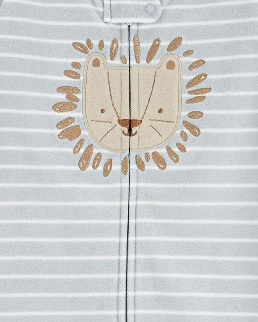 Close view of zipper safety tab on Carter's blue lion sleep bag
