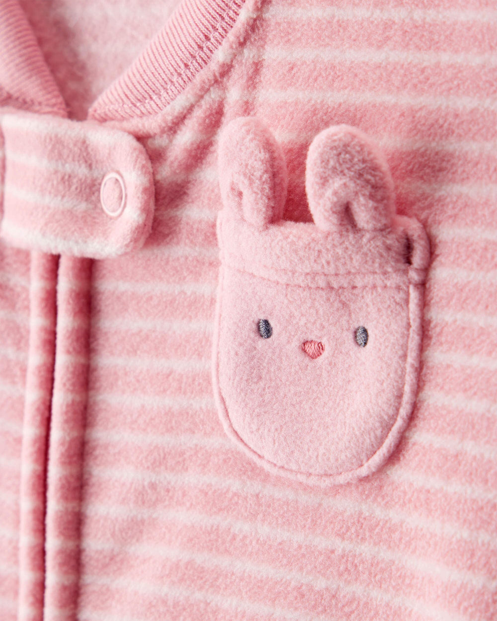 Carter's sleep bag shows bunny applique detail and pink stripes for a cute bedtime look.