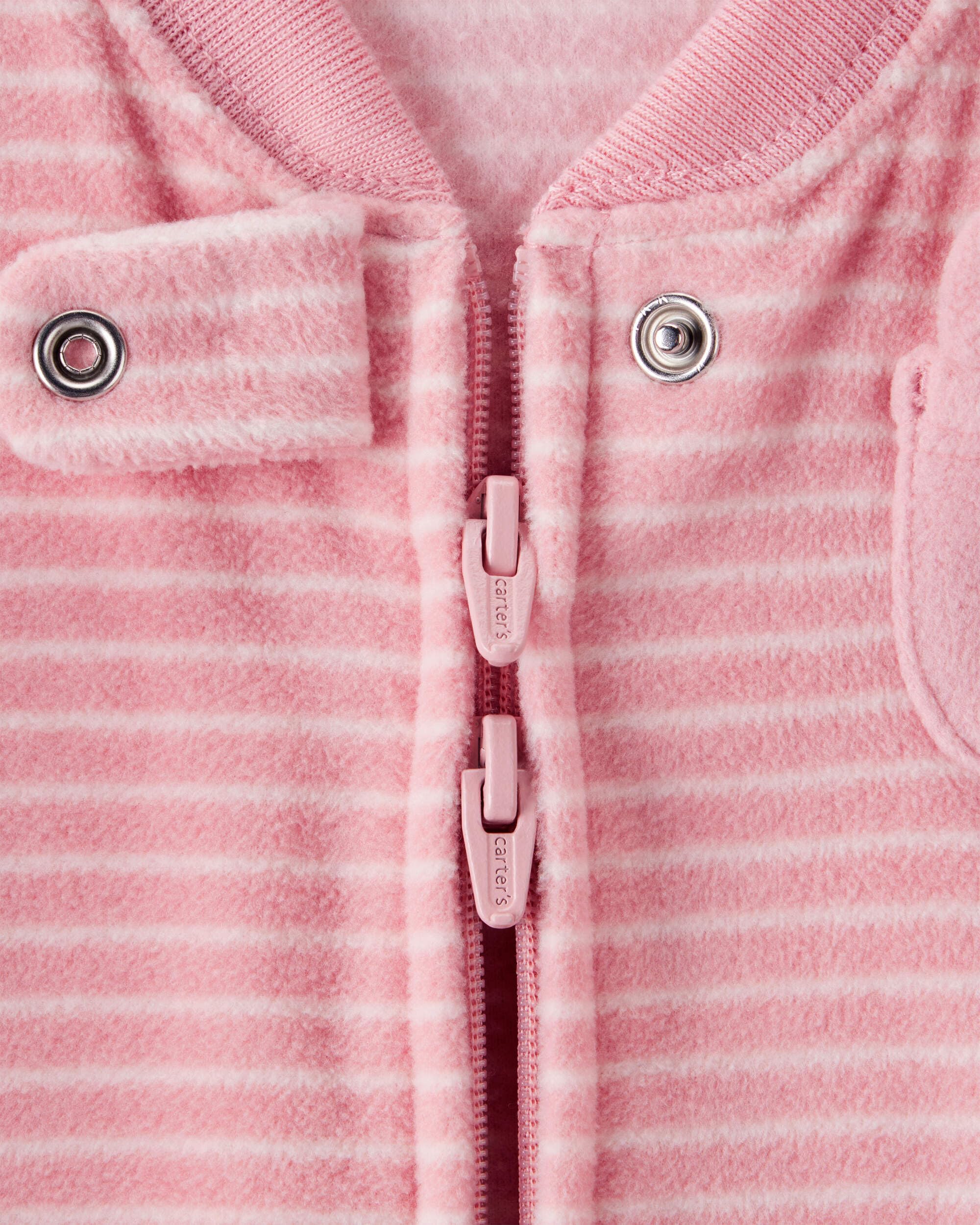 Carter's sleep bag features a front zipper for quick diaper changes in the dark.