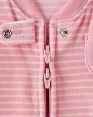Carter's sleep bag features a front zipper for quick diaper changes in the dark.
