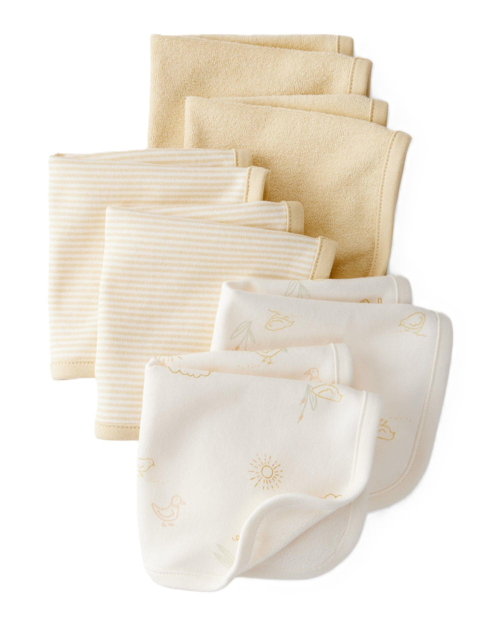 Carter's 6-pack washcloths with velour and terry sides for gentle bath time cleaning.