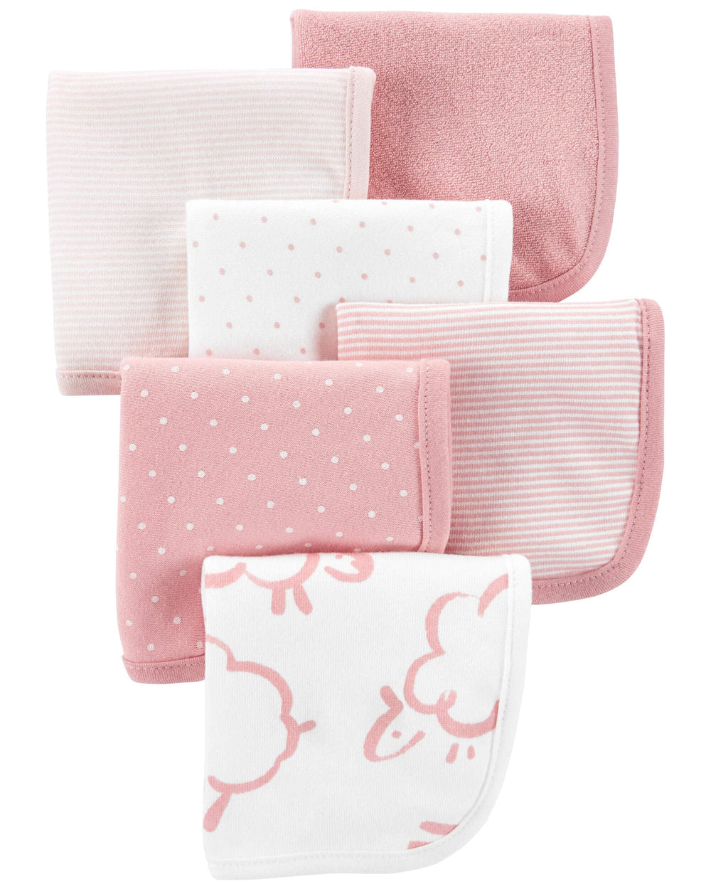 Carter's washcloths pink closeup; plush terry highlights durability