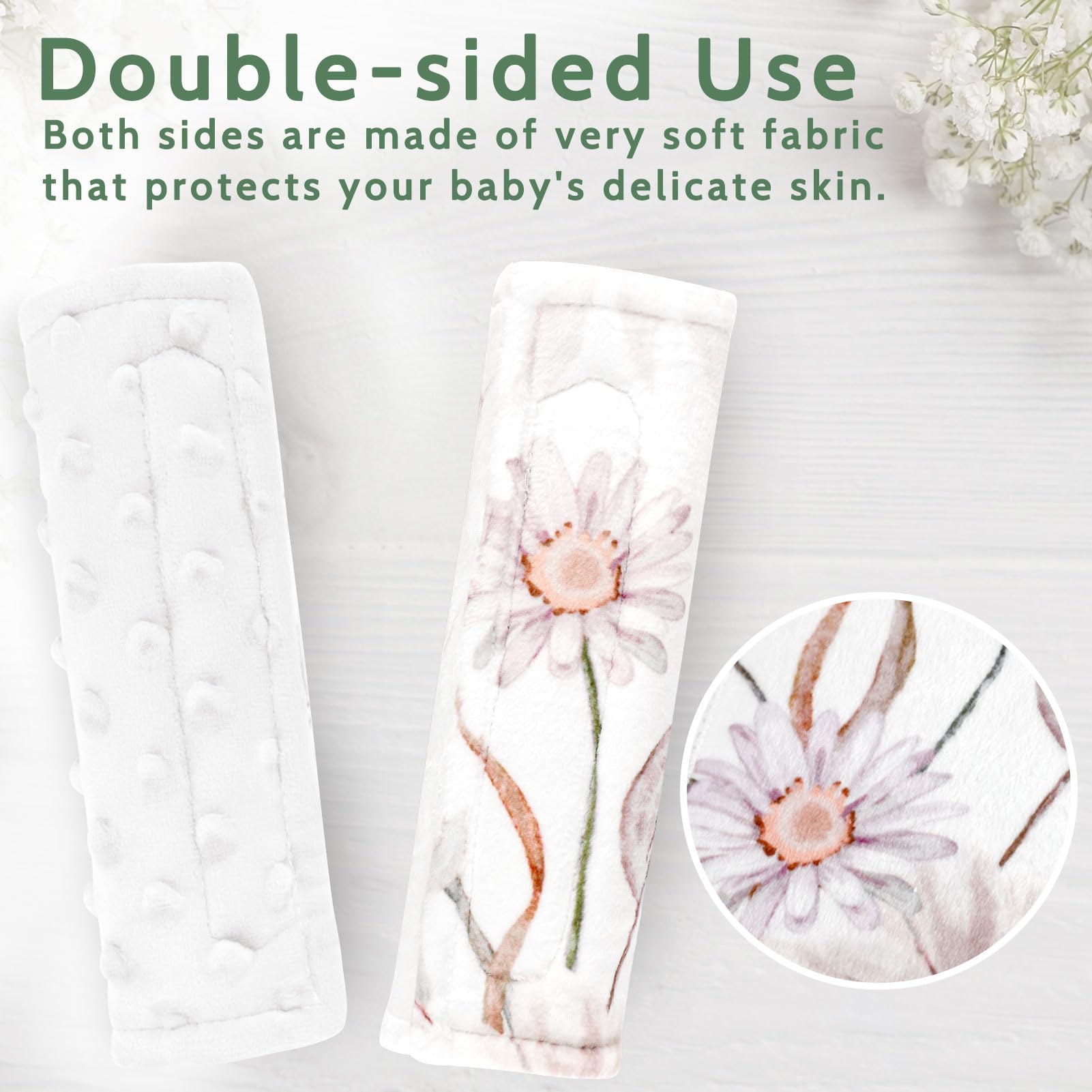 CARUILI strap pad fits car seats, strollers, and high chairs.