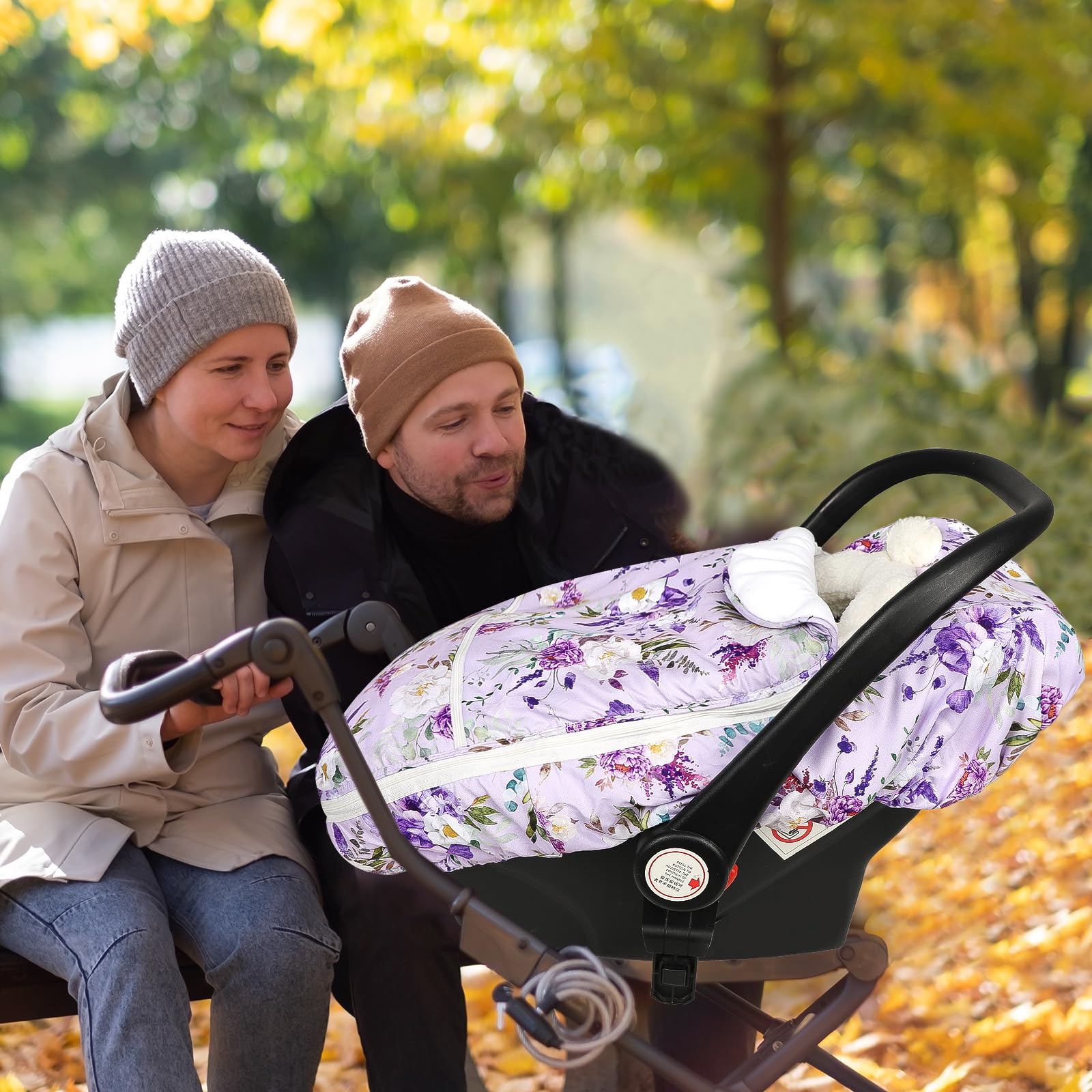 CARUILI infant car seat cover in use demonstrates cozy travel comfort