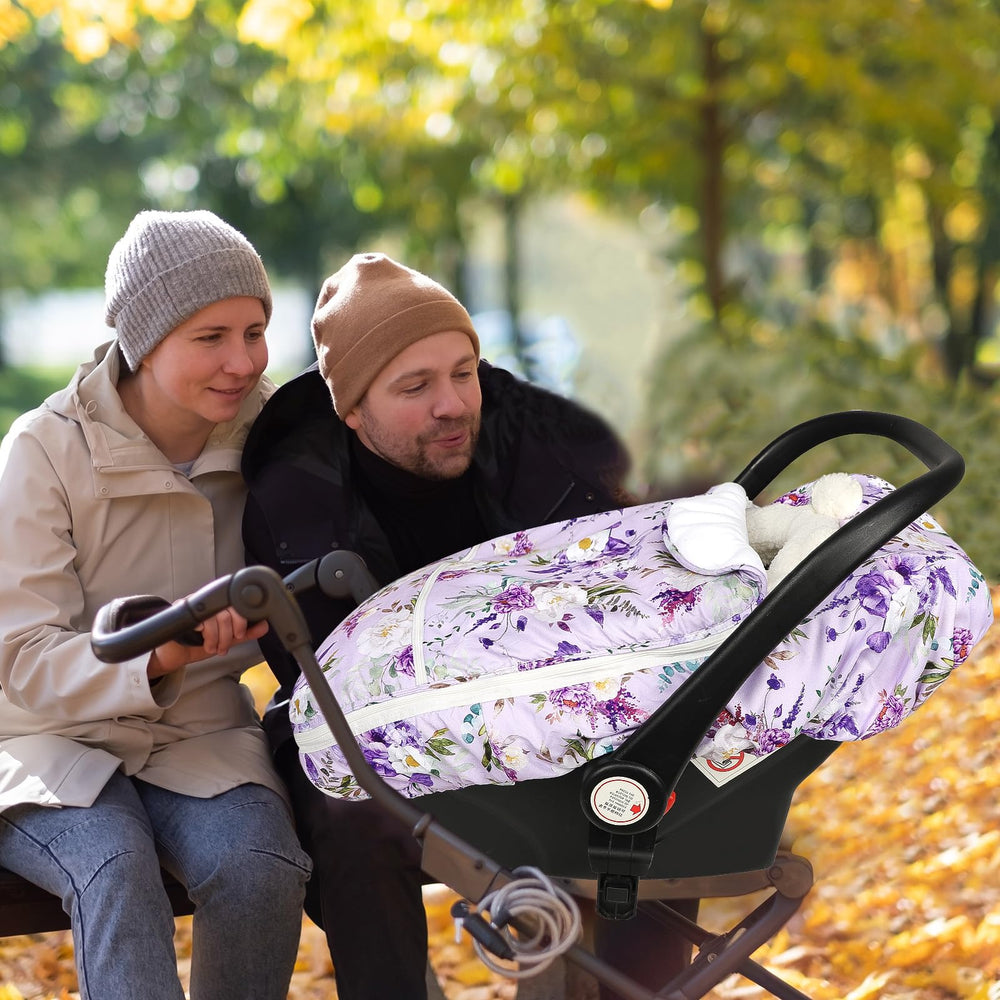 CARUILI infant car seat cover in use demonstrates cozy travel comfort