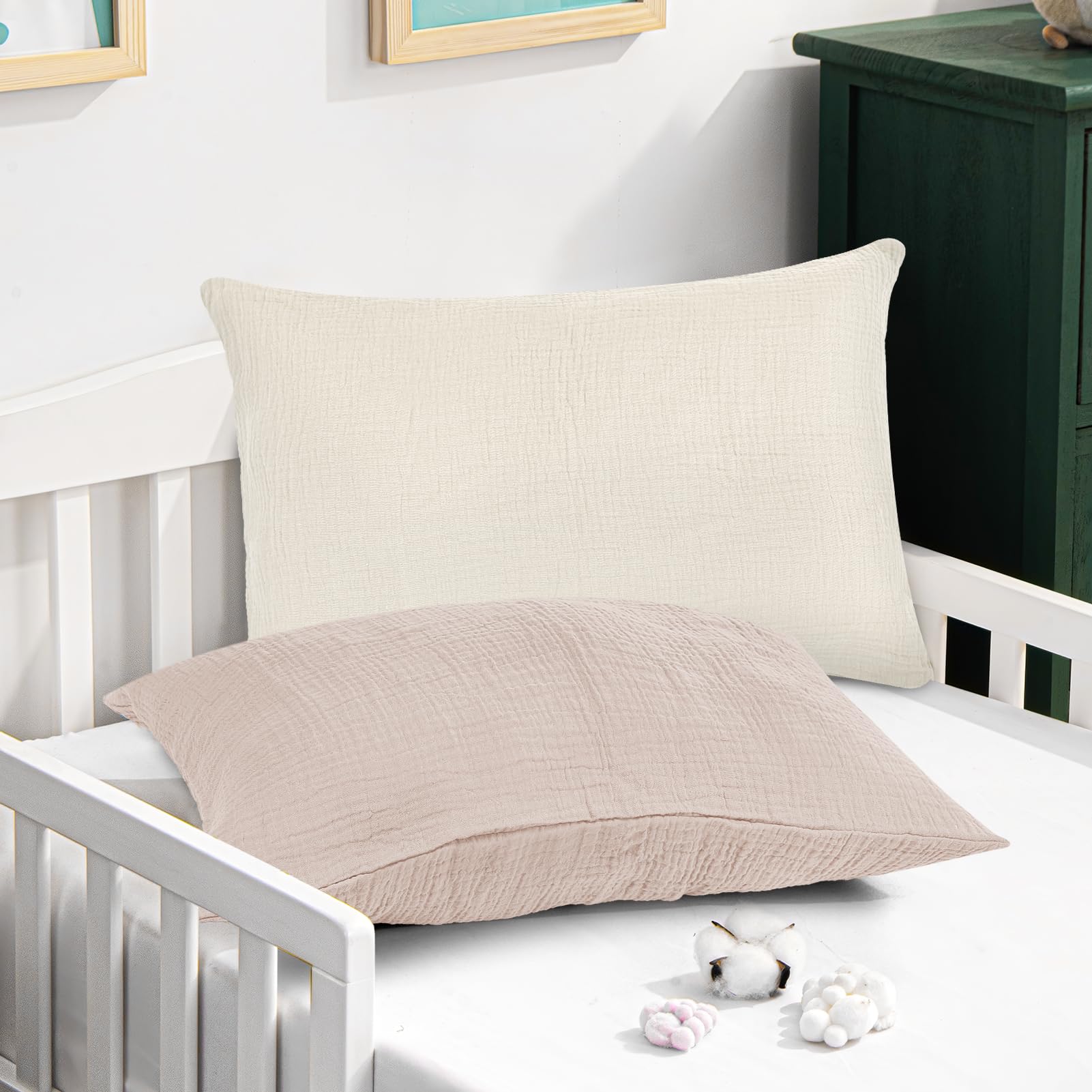 CARUILI muslin toddler pillowcase in pink, gentle on skin and easy to clean.