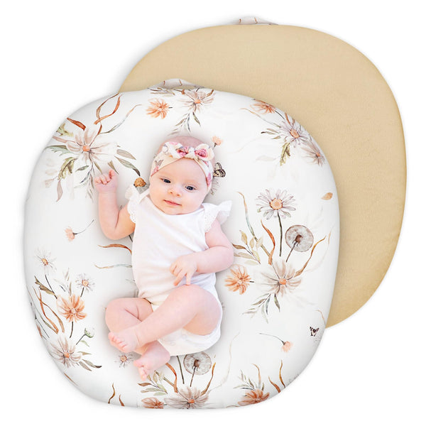 CARUILI newborn lounger cover in brown with wildflower design for baby comfort.